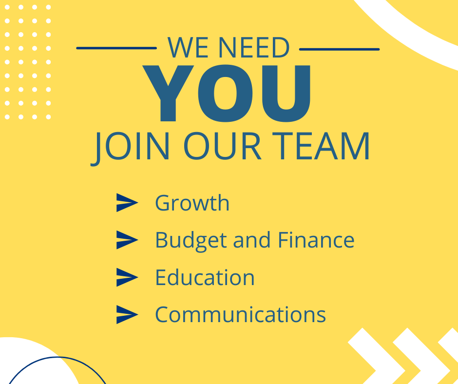 We need you, join our team: growth, budget and finance, education, and communications